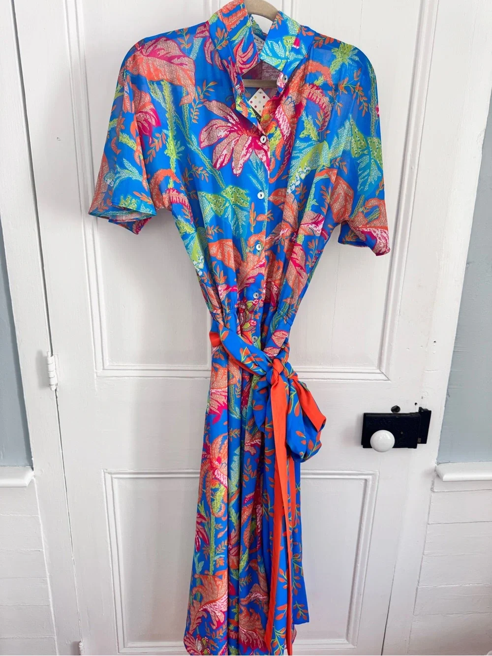 Gretchen scott NWT women’s large Palm Palm belted maxi dress $229 retail